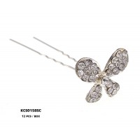 12 Piece Hair Stick Set - Clear Rhinestone Butterfly - CS-KCS0158SC